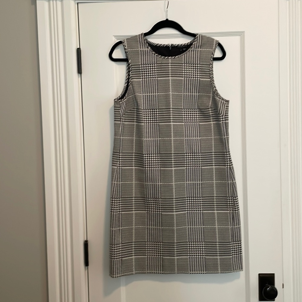 Theory Adraya Plaid Jacquard Mini Shift Dress in Black & White - Size 12